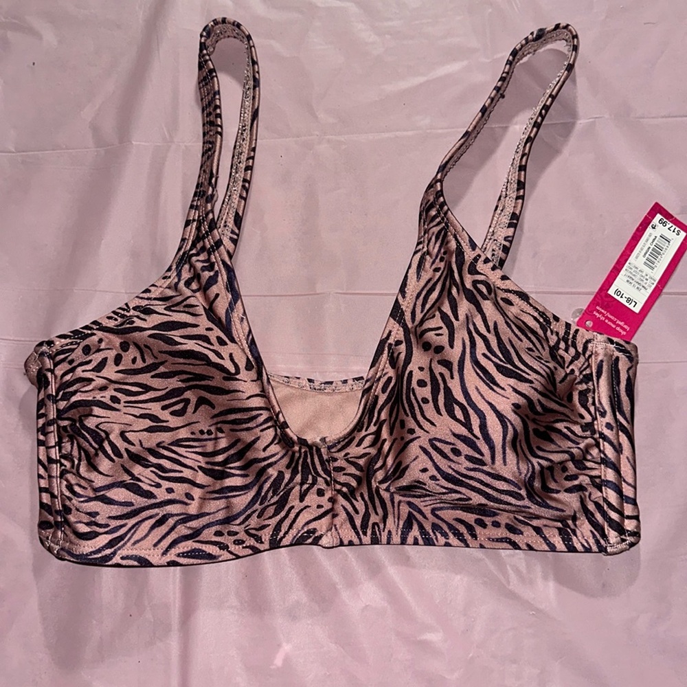 NWT- Xhiliration Juniors Size Large Pink/Zebra Bikini Top